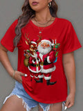 Reindeer & Santa Claus Print Round Neck Casual Short Sleeve Crew Neck Daily Clothes All Seasons T-Shirts, Hoodie, Sweatshirt - T-Shirt, Sweatshirt, Hoodie