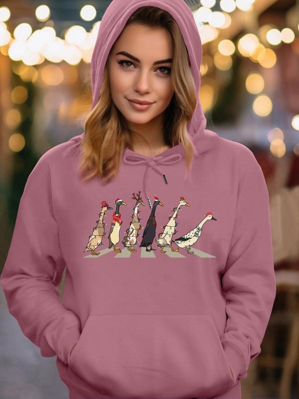 Themed Cartoon Goose Print Drawstring Pocket Casual Long Sleeve Hooded Fall & Winter Clothes Daily T-Shirts, Hoodie, Sweatshirt - T-Shirt, Sweatshirt, Hoodie