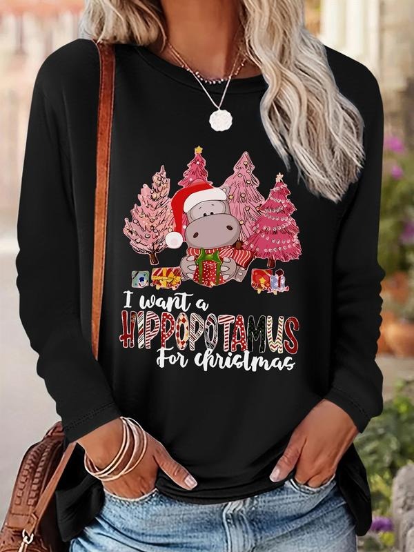 Themed Cartoon Print Round Neck Casual Long Sleeve Crew Neck Fall & Winter Clothes Daily T-Shirts, Hoodie, Sweatshirt - T-Shirt, Sweatshirt, Hoodie