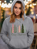 Tree & Letter Print Drawstring Pocket Casual Long Sleeve Hooded Fall & Winter Clothes Daily T-Shirts, Hoodie, Sweatshirt - T-Shirt, Sweatshirt, Hoodie