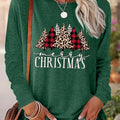 Tree & Letter Print Drop Shoulder Casual Long Sleeve Round Neck Daily Fall & Winter Clothes T-Shirts, Hoodie, Sweatshirt - T-Shirt, Sweatshirt, Hoodie