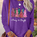 Tree Print Drop Shoulder Casual Long Sleeve Round Neck Daily Fall & Winter Clothes T-Shirts, Hoodie, Sweatshirt - T-Shirt, Sweatshirt, Hoodie