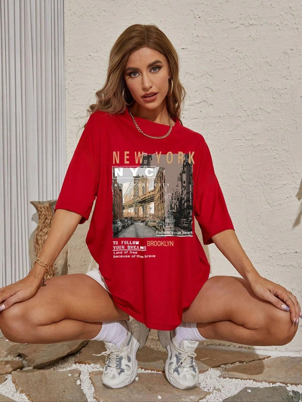 City Landscape Print Round Neck Vintage Letter Print Drop Shoulder Half Sleeve Daily Summer T-Shirts, Hoodie, Sweatshirt - T-Shirt, Sweatshirt, Hoodie