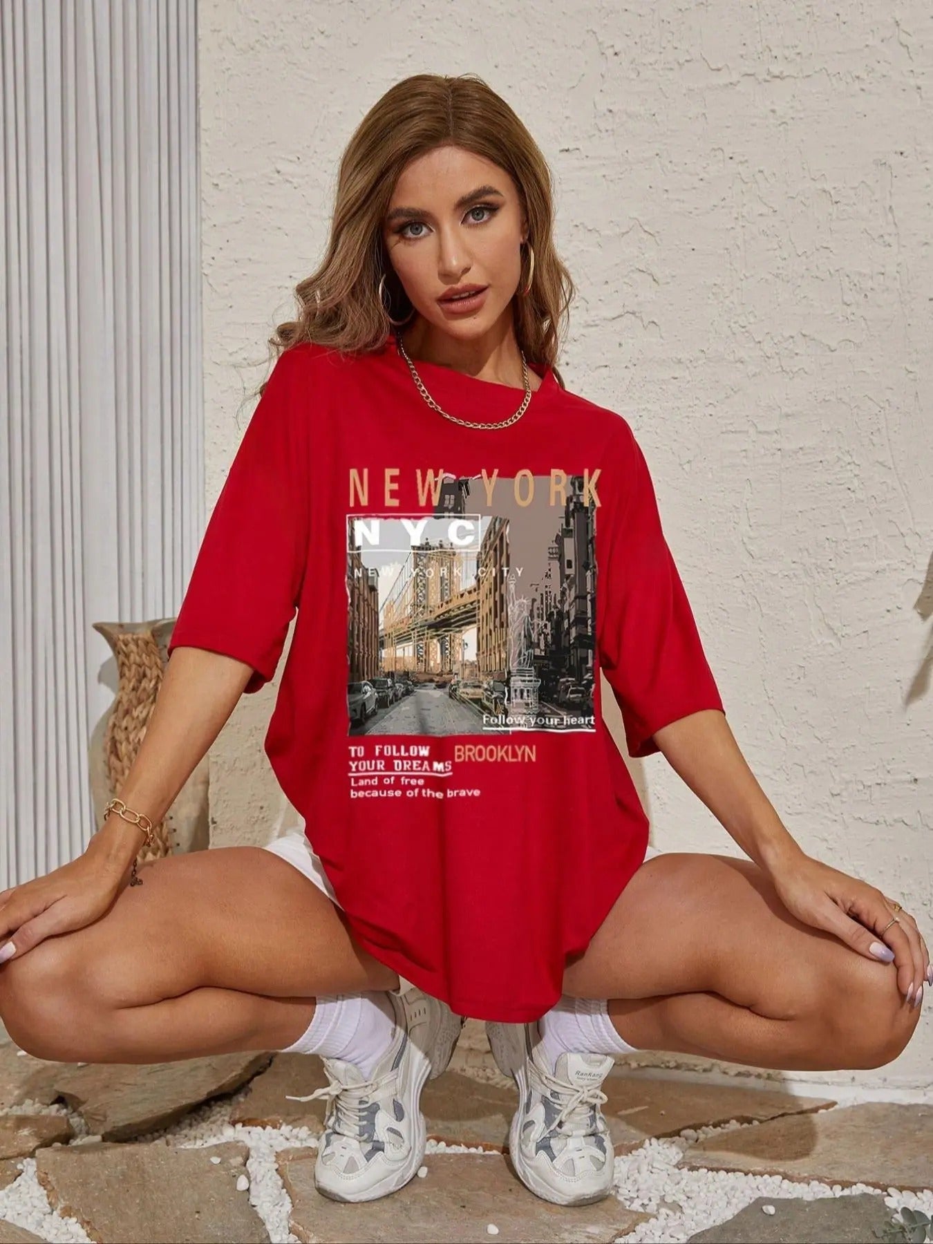 City Landscape Print Round Neck Vintage Letter Print Drop Shoulder Half Sleeve Daily Summer T-Shirts, Hoodie, Sweatshirt - T-Shirt, Sweatshirt, Hoodie