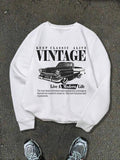 Classic Car Print Crew Neck Casual Long Sleeve Fall & Winter Clothes Daily T-Shirts, Hoodie, Sweatshirt - T-Shirt, Sweatshirt, Hoodie