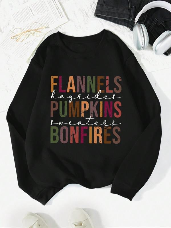 Colorblock Letter Print Round Neck Casual Long Sleeve Crew Neck Fall & Winter Clothes Daily T-Shirts, Hoodie, Sweatshirt - T-Shirt, Sweatshirt, Hoodie