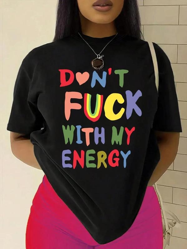 Colorful Letter Print Round Neck Casual Short Sleeve Daily Vacation All Seasons T-Shirts, Hoodie, Sweatshirt - T-Shirt, Sweatshirt, Hoodie