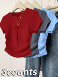Cross & Heart Print Round Neck Casual Short Sleeve Daily Clothes All Seasons Top T-Shirts, Hoodie, Sweatshirt - T-Shirt, Sweatshirt, Hoodie