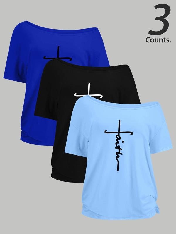 Cross Print One Shoulder Casual Short Sleeve Daily Clothes All Seasons Top T-Shirts, Hoodie, Sweatshirt - T-Shirt, Sweatshirt, Hoodie