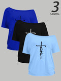 Cross Print One Shoulder Casual Short Sleeve Daily Clothes All Seasons Top T-Shirts, Hoodie, Sweatshirt - T-Shirt, Sweatshirt, Hoodie