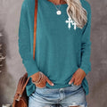 Cross Print Round Neck Halloween Casual Long Sleeve Crew Neck Daily Clothes All Seasons T-Shirts, Hoodie, Sweatshirt - T-Shirt, Sweatshirt, Hoodie