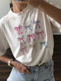 Cute Bow Print Drop Shoulder Casual Half Sleeve Summer Top Daily T-Shirts, Hoodie, Sweatshirt - T-Shirt, Sweatshirt, Hoodie