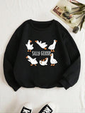 Cute Goose Print Drop Shoulder Long Sleeve Round Neck Casual Crew Neck Daily Fall & Winter Tops Clothes Comfort Lady Womenswear T-Shirts, Hoodie, Sweatshirt - T-Shirt, Sweatshirt, Hoodie