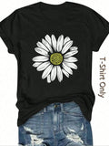 Daisy Print Round Neck Casual Short Sleeve Crew Neck Summer Top Daily T-Shirts, Hoodie, Sweatshirt - T-Shirt, Sweatshirt, Hoodie