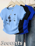 Dandelion & Butterfly Print Casual Short Sleeve Daily Clothes All Seasons Top T-Shirts, Hoodie, Sweatshirt - T-Shirt, Sweatshirt, Hoodie