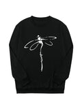 Dragonfly & Letter Print Drop Shoulder Casual Long Sleeve Round Neck Daily All Seasons T-Shirts, Hoodie, Sweatshirt - T-Shirt, Sweatshirt, Hoodie
