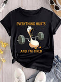 Duck & Letter Print Round Neck Vintage Casual Short Sleeve Daily Summer T-Shirts, Hoodie, Sweatshirt - T-Shirt, Sweatshirt, Hoodie