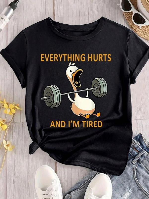 Duck & Letter Print Round Neck Vintage Casual Short Sleeve Daily Summer T-Shirts, Hoodie, Sweatshirt - T-Shirt, Sweatshirt, Hoodie