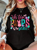 Easter Cartoon Rabbit & Letter Print Round Neck Short Sleeve Casual Crew Neck Daily Vacation Outdoor Clothes All Seasons T-Shirts, Hoodie, Sweatshirt - T-Shirt, Sweatshirt, Hoodie