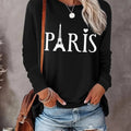 Eiffel Tower & Letter Print Drop Shoulder Casual Long Sleeve Round Neck Daily Clothes All Seasons T-Shirts, Hoodie, Sweatshirt - T-Shirt, Sweatshirt, Hoodie