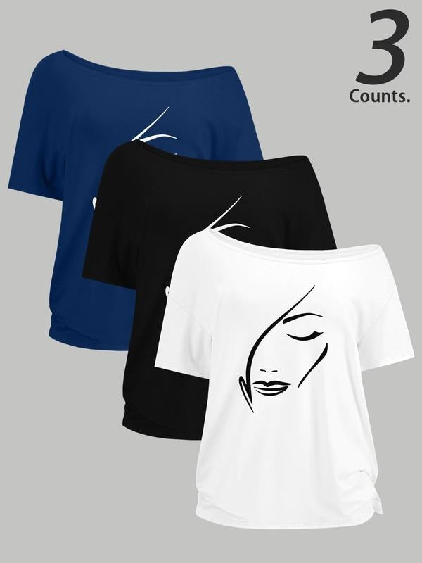 Face Print Casual Shoulder Pad Short Sleeve Daily Clothes All Seasons T-Shirts, Hoodie, Sweatshirt - T-Shirt, Sweatshirt, Hoodie