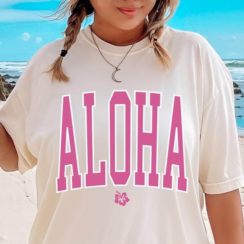 Floral & Letter Print Drop Shoulder Crew Neck Summer Clothes Casual Short Sleeve Round Neck Summer Top Beach T-Shirts, Hoodie, Sweatshirt - T-Shirt, Sweatshirt, Hoodie
