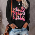 Floral & Letter Print Drop Shoulder Casual Long Sleeve Round Neck Daily All Seasons T-Shirts, Hoodie, Sweatshirt - T-Shirt, Sweatshirt, Hoodie