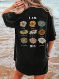 Floral & Letter Print Round Neck Vintage Casual Drop Shoulder Half Sleeve Daily Summer Outfitstyle{N002}2 T-Shirts, Hoodie, Sweatshirt - T-Shirt, Sweatshirt, Hoodie