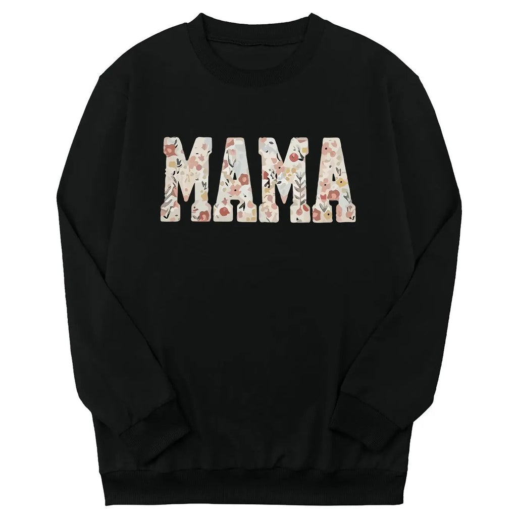 Floral & Letter Print Round Neck Casual Long Sleeve Crew Neck Fall & Winter Clothes Daily T-Shirts, Hoodie, Sweatshirt - T-Shirt, Sweatshirt, Hoodie