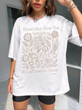 Floral & Letter Print Round Neck Casual Crew Neck Daily Summer Clothes T-Shirts, Hoodie, Sweatshirt - T-Shirt, Sweatshirt, Hoodie