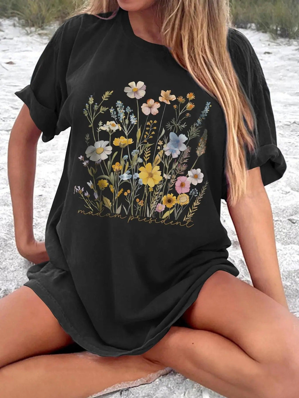 Floral Print Round Neck Vintage Casual Short Sleeve Daily Summer T-Shirts, Hoodie, Sweatshirt - T-Shirt, Sweatshirt, Hoodie