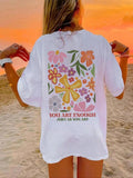 Floral Print Drop Shoulder Casual Half Sleeve Round Neck Summer Clothes Daily T-Shirts, Hoodie, Sweatshirt - T-Shirt, Sweatshirt, Hoodie