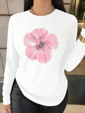 Floral Print Round Neck Casual Long Sleeve Crew Neck Daily Clothes All Seasons T-Shirts, Hoodie, Sweatshirt - T-Shirt, Sweatshirt, Hoodie