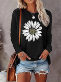 Floral Print Round Neck Casual Long Sleeve Crew Neck Fall & Winter Top Daily T-Shirts, Hoodie, Sweatshirt - T-Shirt, Sweatshirt, Hoodie