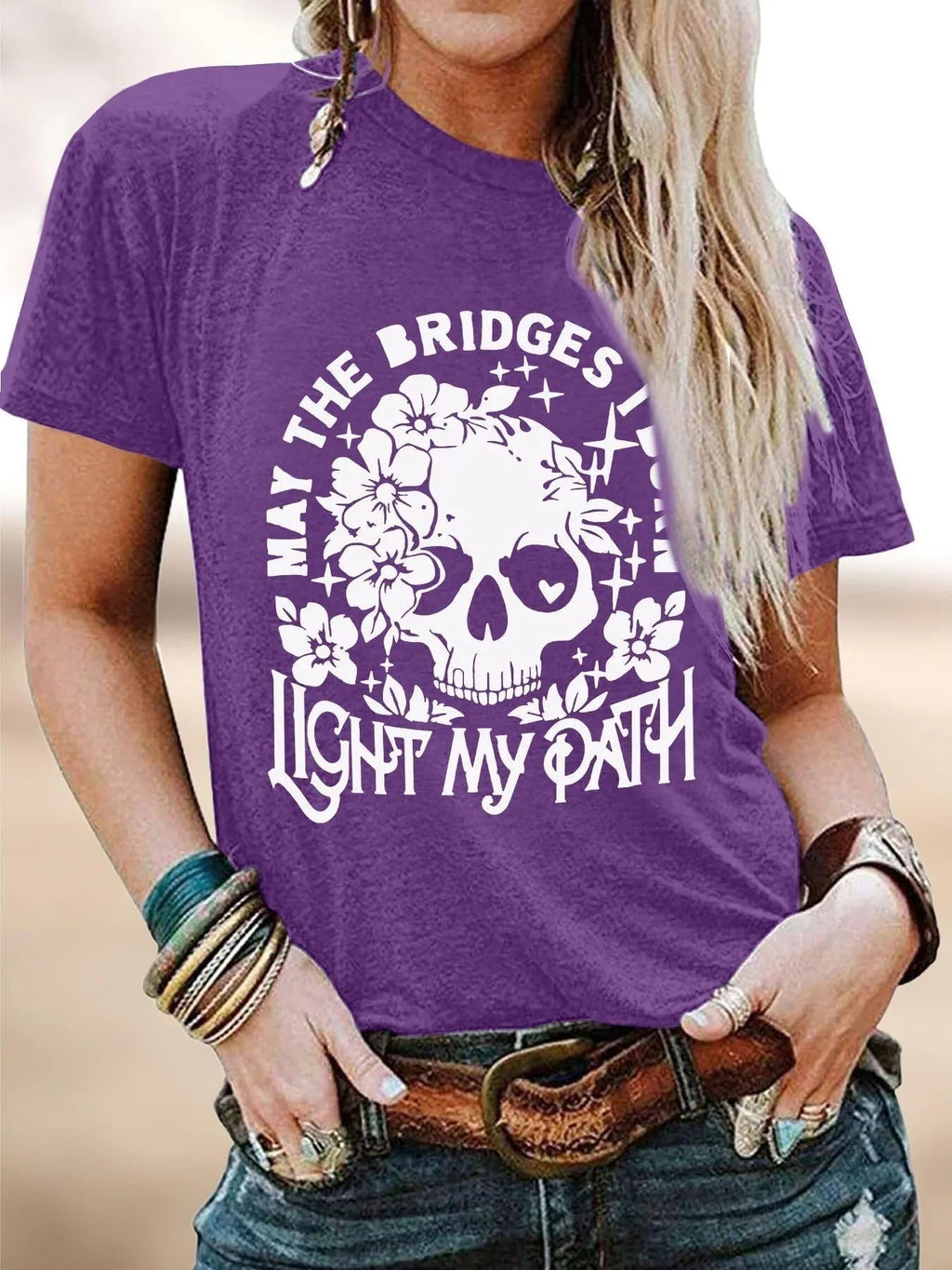 Floral Skull & Letter Print Round Neck Casual Short Sleeve Daily Vacation Outdoor Clothes Summer T-Shirts, Hoodie, Sweatshirt - T-Shirt, Sweatshirt, Hoodie