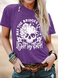 Floral Skull & Letter Print Round Neck Casual Short Sleeve Daily Vacation Outdoor Clothes Summer T-Shirts, Hoodie, Sweatshirt - T-Shirt, Sweatshirt, Hoodie