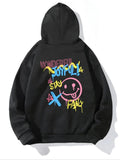 Geometric Expression & Letter Print Drop Shoulder Casual Drawstring Pocket Hooded Daily Outdoor Clothes Spring & Fall T-Shirts, Hoodie, Sweatshirt - T-Shirt, Sweatshirt, Hoodie