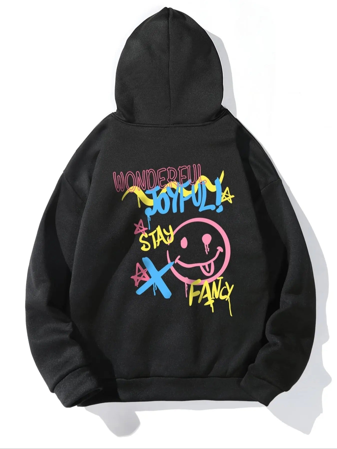 Geometric Expression & Letter Print Drop Shoulder Casual Drawstring Pocket Hooded Daily Outdoor Clothes Spring & Fall T-Shirts, Hoodie, Sweatshirt - T-Shirt, Sweatshirt, Hoodie