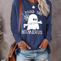 Ghost & Letter Print Round Neck Casual Long Sleeve Crew Neck Fall & Winter Top Daily T-Shirts, Hoodie, Sweatshirt - T-Shirt, Sweatshirt, Hoodie