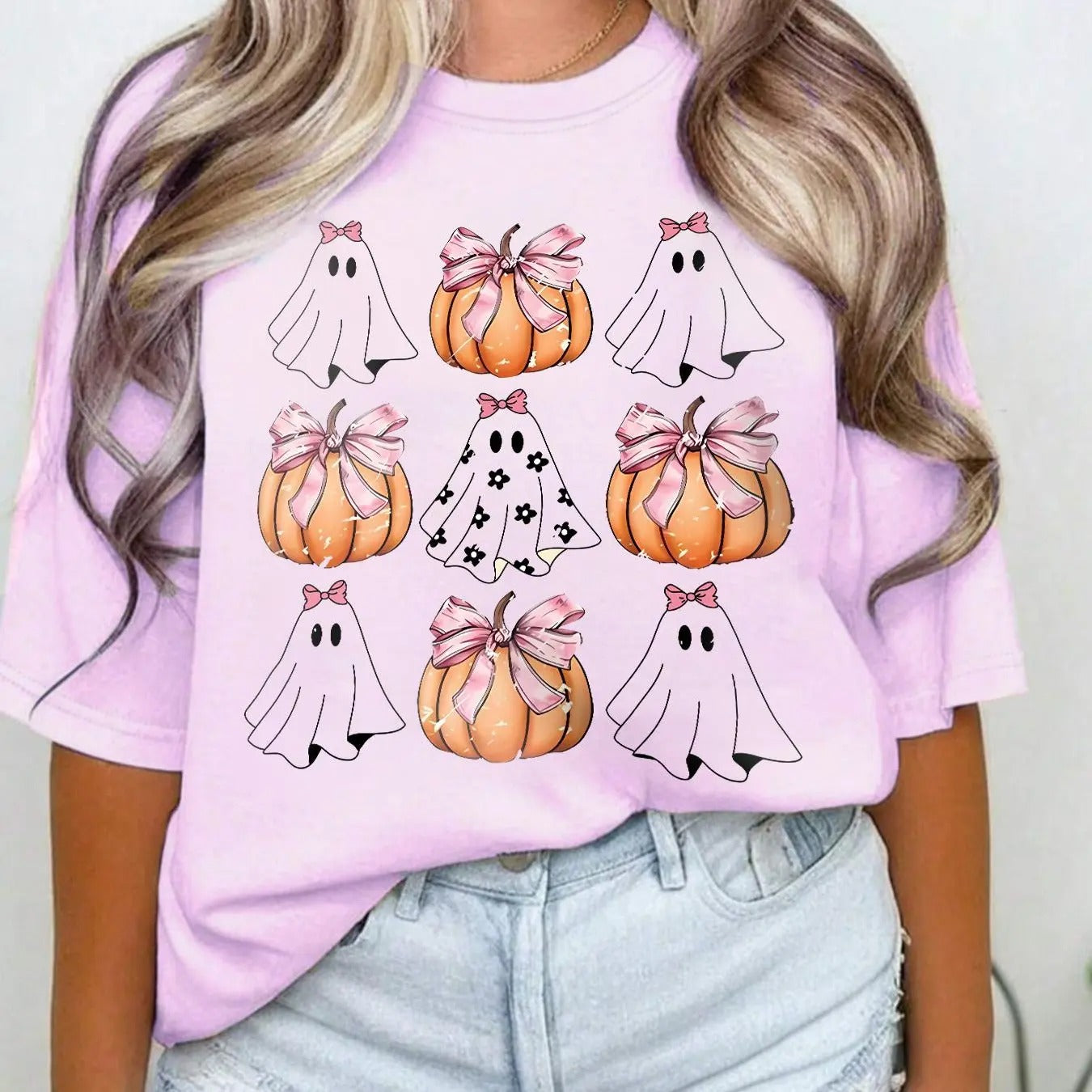 Ghost & Letter Print Round Neck Casual Short Sleeve Crew Neck Summer Top Daily T-Shirts, Hoodie, Sweatshirt - T-Shirt, Sweatshirt, Hoodie