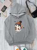 Ghost & Pumpkin Print Drop Shoulder Casual Drawstring Pocket Hooded Daily Outdoor Fall & Winter T-Shirts, Hoodie, Sweatshirt - T-Shirt, Sweatshirt, Hoodie