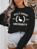 Goose & Letter Print Round Neck Casual Long Sleeve Fall & Winter Clothes Daily T-Shirts, Hoodie, Sweatshirt - T-Shirt, Sweatshirt, Hoodie