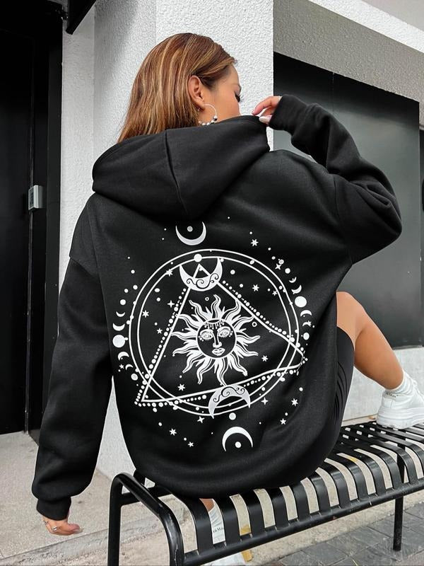 Drop Shoulder Drawstring Casual Pocket Long Sleeve Hooded Fall & Winter Clothes Daily T-Shirts, Hoodie, Sweatshirt - T-Shirt, Sweatshirt, Hoodie