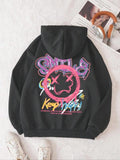 Print Drop Shoulder Kangaroo Pocket Casual Printed Drawstring Hooded Daily Outdoor Clothes Fall & Winter T-Shirts, Hoodie, Sweatshirt - T-Shirt, Sweatshirt, Hoodie