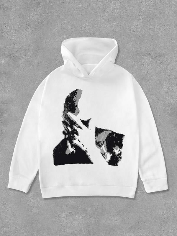 Print Drop Shoulder Casual Long Sleeve Hooded Daily Outdoor Clothes Fall & Winter T-Shirts, Hoodie, Sweatshirt - T-Shirt, Sweatshirt, Hoodie