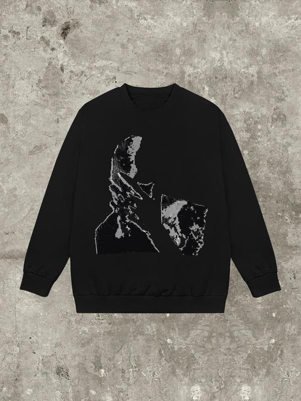 Print Round Neck Casual Long Sleeve Fall & Winter Clothes Daily T-Shirts, Hoodie, Sweatshirt - T-Shirt, Sweatshirt, Hoodie