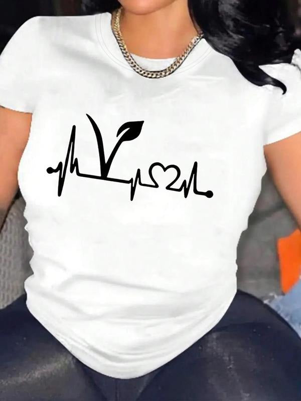 Print Round Neck Casual Short Sleeve Daily Summer Clothes T-Shirts, Hoodie, Sweatshirt - T-Shirt, Sweatshirt, Hoodie