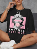 Round Neck Drop Shoulder Summer Clothes Casual Sculpture Print Crew Neck Daily Vacation Outdoor Tops Summer T-Shirts, Hoodie, Sweatshirt - T-Shirt, Sweatshirt, Hoodie