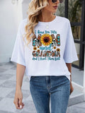 Round Neck Regular Sleeve Sunflower & Letter Print Short Sleeve Casual Crew Neck Top Summer T-Shirts, Hoodie, Sweatshirt - T-Shirt, Sweatshirt, Hoodie