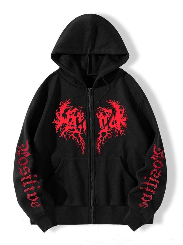 Zip Up Drawstring Pocket Country Outfits Casual Letter Print Hooded Outerwear Daily Outdoor Clothes Fall & Winter T-Shirts, Hoodie, Sweatshirt - T-Shirt, Sweatshirt, Hoodie